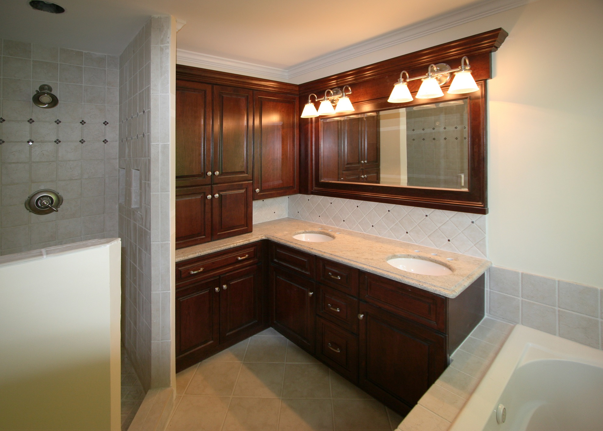 Bathroom master traditional cherry wood double vanities – Creative