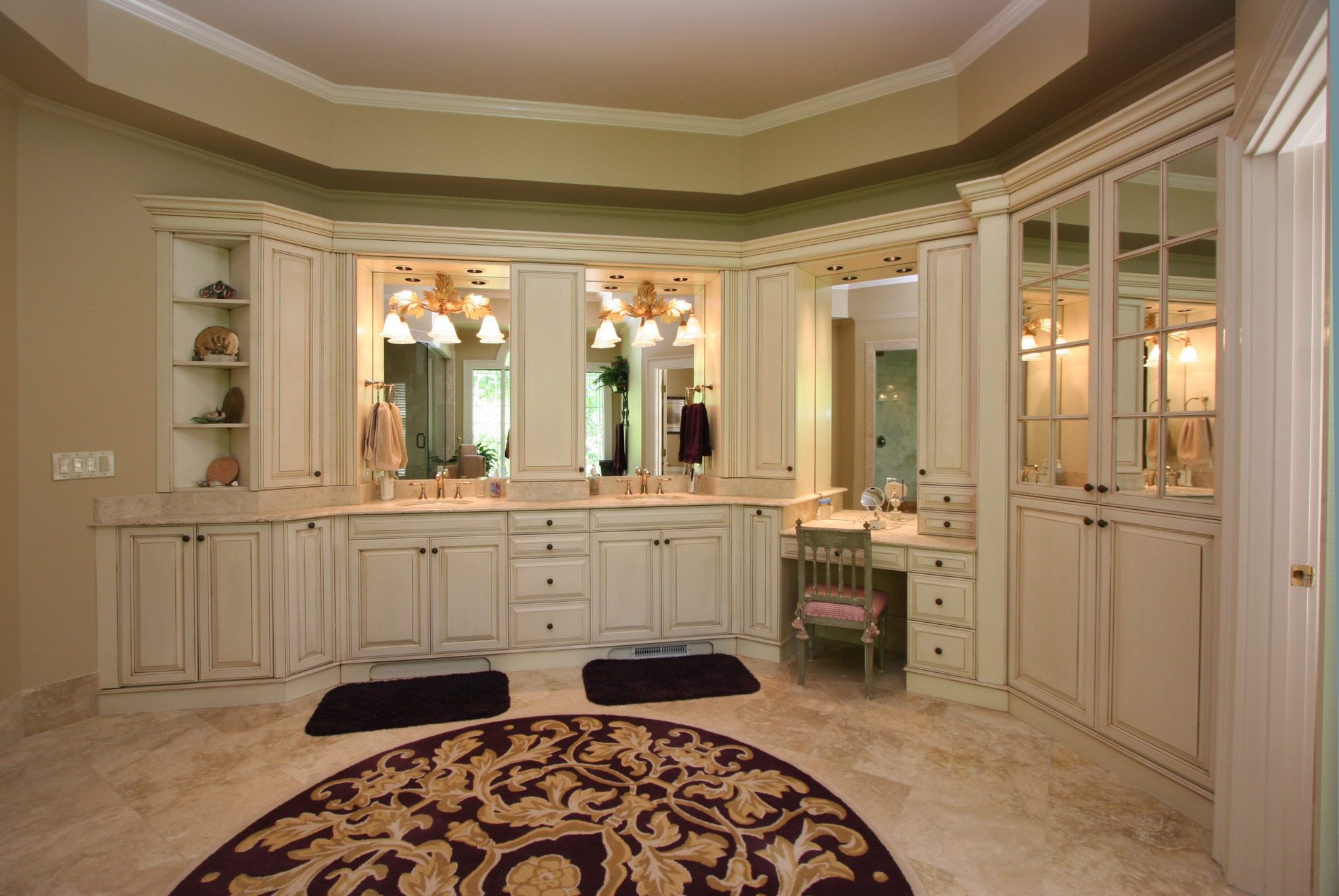 A Fancy White Bathroom With Makeup Vanity